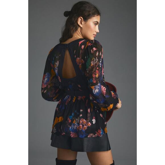 Anthropologie Maeve Floral Chiffon Blouse Open Back Tunic Cottagecore US 4 NWT - Picture 4 of 16